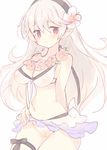  bikini blush breasts female_my_unit_(fire_emblem_if) fire_emblem fire_emblem_heroes fire_emblem_if hair_between_eyes hairband long_hair looking_at_viewer my_unit_(fire_emblem_if) pointy_ears pussy red_eyes simple_background smile solo swimsuit teu_(navy) white_background white_hair 