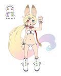  absurdly_long_hair animal_ears ass_visible_through_thighs bad_id bad_pixiv_id bikini blonde_hair blue_eyes blue_hair boots braid bunny_ears collar commentary_request full_body gradient_hair hair_ornament hand_up heterochromia leash long_hair looking_at_viewer multicolored_hair navel nukomasu open_mouth original pink_hair red_eyes simple_background solo standing swimsuit very_long_hair white_background white_bikini 