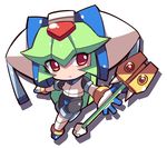  1girl android armor capcom chibi green_hair helmet long_hair pandora_(rockman) red_eyes rockman rockman_zx rockman_zx_advent tagme 