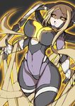  1girl armor azure_striker_gunvolt azure_striker_gunvolt_2 black_sclera blonde_hair bodysuit breasts helmet nike_(gunvolt) tagme 