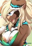  anthro blonde_hair blue_eyes breasts canine dog female hair hi_res mammal nipples open_mouth pink_nose rainbowscreen smile solo teeth tongue 