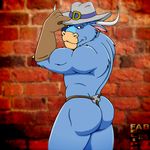  2015 anthro biceps bovine butt cattle cowboy cowboy_hat fabfelipe hat hi_res looking_at_viewer male mammal muscular muscular_male nude smile solo the_dakota_dude wild_west_c.o.w.-boys_of_moo_mesa 
