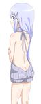  back backless_outfit bangs bare_arms bare_back bare_shoulders blue_eyes butt_crack closed_mouth commentary cowboy_shot drawstring dress eyebrows_visible_through_hair from_behind gochuumon_wa_usagi_desu_ka? grey_sweater hair_ornament hairclip halterneck highres kafuu_chino kneepits light_blue_hair long_hair looking_at_viewer looking_back meme_attire naked_sweater ribbed_sweater sidelocks simple_background sleeveless sleeveless_turtleneck solo standing sweater sweater_dress trg-_(sain) turtleneck turtleneck_sweater virgin_killer_sweater white_background x_hair_ornament 