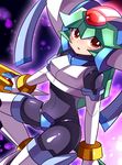  1girl android armor capcom green_hair helmet pandora_(rockman) red_eyes rockman rockman_zx rockman_zx_advent tagme 