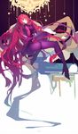  blush breasts brown_hair eyebrows_visible_through_hair fate/grand_order fate_(series) high_heels highres large_breasts long_hair looking_at_viewer parted_lips red_eyes scathach_(fate)_(all) scathach_(fate/grand_order) solo very_long_hair yong_mei-uta 