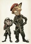  2016 anthro armor belt buckteeth bulletproof_vest canine clothed clothing dipstick_ears disney duo english_text eyewear female fox gloves goggles goggles_on_head gun hand_on_hip handgun hat helmet holding_object holding_weapon holster judy_hopps korean_text lagomorph male mammal nick_wilde painterstone pistol police_uniform rabbit ranged_weapon signature simple_background smile straps submachine_gun teeth text uniform weapon white_background zootopia 