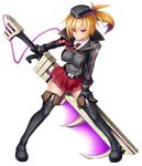  00s 1girl asahi blonde_hair breasts donna_barows female gloves hat large_breasts lilith-soft long_hair looking_at_viewer no_bra ponytail shiny_skin skirt solo standing sword taimanin_(series) taimanin_asagi taimanin_asagi_battle_arena weapon 