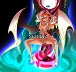  1girl aoi_nagisa_(artist) bare_legs bare_shoulders blonde_hair blue_eyes blush breasts creature curvy dark_skin female full_body futaba_lili_ramses leotard lilith-soft long_hair looking_at_viewer magical_girl monster official_art partially_visible_vulva sample shiny_skin small_breasts smile solo taimanin_(series) tentacle_and_witches thong_leotard tongue twintails watermark 