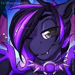  anthro bat_pony black_hair bust_(disambiguation) collar fangs hair icon male maltheron_(oc) my_little_pony necktie purple_hair ryunwoofie scar smile smirk wings 