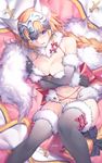  animal_ear_fluff animal_ears artist_name bangs banner bare_shoulders bikini blonde_hair blue_eyes blush bow braid breast_hold breasts cleavage commentary_request cosplay costume dangerous_beast elbow_gloves eyebrows_visible_through_hair fate/apocrypha fate/grand_order fate_(series) fur-trimmed_gloves fur-trimmed_legwear fur_collar fur_trim gloves gold_trim grey_gloves grey_legwear hair_bow halloween_costume headpiece hips jeanne_d'arc_(fate) jeanne_d'arc_(fate)_(all) kousaki_rui large_breasts long_braid long_hair lying mash_kyrielight mash_kyrielight_(cosplay) navel o-ring o-ring_top on_side open_mouth panties red_bow revealing_clothes signature single_braid solo string_bikini swimsuit tail teeth thighhighs underwear very_long_hair white_bikini wolf_ears wolf_girl wolf_tail 