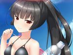  amile bikini black_hair blush isokaze_(kantai_collection) kantai_collection long_hair personification ponytail red_eyes 