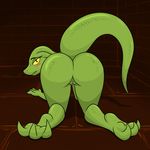  all_fours anthro barefoot better_version_at_source blush butt female lihzahrd lizard presenting pussy raised_tail rear_view reptile scalie solo terraria unknown_artist video_games 