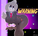  2017 4_fingers belt bent_over big_breasts big_eyes biting_lip black_clothing blue_eyes breasts business_suit clothed clothing cuff_links english_text erect_nipples eyelashes female fully_clothed gloves hair hi_res humanoid long_hair machine naughty_face necktie nipple_bulge nipples not_furry robot seductive signature smile solo suit text thick_thighs tight_clothing vimhomeless wide_hips 