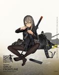  backpack backpack_removed bag blush bullet character_name feet full_body girls_frontline grey_hair gun h&amp;k_ump hair_between_eyes heckler_&amp;_koch highres holding_magazine_(weapon) long_hair magazine_(weapon) official_art pantyhose renatus.z scope sitting solo star star-shaped_pupils submachine_gun suppressor symbol-shaped_pupils ump40_(girls_frontline) weapon yellow_eyes 