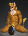  abs animal_genitalia animal_penis athletic big_penis blonde_hair blue_eyes cougar equine_penis erection feline fur hair katarhein kubwa lion looking_at_viewer mammal muscular orange_fur penis presenting smile spread_legs spreading 