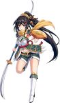  armor armpits black_hair boots breastplate coin_hair_ornament full_body green_shorts hair_ornament hairpin high_heel_boots high_heels holding holding_spear holding_weapon iwabitsu_(oshiro_project) kekemotsu long_hair midriff navel official_art orange_scarf oshiro_project oshiro_project_re polearm ponytail purple_eyes scarf short_shorts shorts sleeveless solo spear transparent_background very_long_hair weapon white_footwear white_legwear 