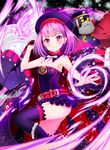  ass bare_shoulders belt black_legwear blush book colonel_olcott_(fate/grand_order) fate/grand_order fate_(series) flat_chest hat helena_blavatsky_(fate/grand_order) jacket jacket_removed looking_at_viewer pilokey purple_eyes purple_hair salute short_hair smile solo strapless thighhighs tree_of_life 