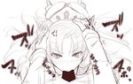  anger_vein ass earrings fate/grand_order fate_(series) fellatio hair_ribbon hoop_earrings ishtar_(fate/grand_order) jewelry long_hair looking_at_viewer monochrome oral penis pov ribbon shuugetsu_karasu simple_background sketch solo_focus translation_request white_background 