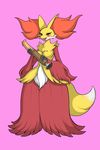  breasts delphox dildo female full_body invalid_tag kewon looking_at_viewer medium_breasts nintendo pink_background pok&eacute;mon red_eyes seductive sex_toy simple_background smile solo standing tagme video_games 