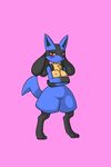  blush breasts female full_body invalid_tag kewon lucario medium_breasts nintendo nipples pink_background pok&eacute;mon red_eyes simple_background solo standing tagme video_games 