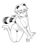  animal_ears araiguma-san barefoot breast_squeeze breasts closed_mouth commentary_request dated expressionless flat_expression from_above greyscale hair_between_eyes jitome large_breasts leaning_forward looking_at_viewer looking_up moderate_pubic_hair monochrome nipples nude original pubic_hair raccoon_ears raccoon_tail short_hair_with_long_locks signature simple_background sitting solo striped_tail tail tsukudani_(coke-buta) white_background yokozuwari 