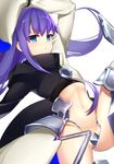  ass blush crotch_plate fate/extra fate/extra_ccc fate_(series) flat_chest long_hair meltlilith navel p!nta purple_hair simple_background solo white_background 