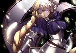  absurdres blonde_hair blue_eyes braid chain cowter fate/apocrypha fate/grand_order fate_(series) gauntlets gorget headpiece highres jeanne_d'arc_(fate) jeanne_d'arc_(fate)_(all) long_hair looking_at_viewer paperfinger plackart serious single_braid solo 