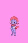  blush breasts female full_body invalid_tag kewon looking_at_viewer nintendo nipples pink_background pok&eacute;mon red_eyes simple_background small_breasts smile solo standing tagme video_games weavile 