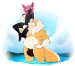  2017 black_fur bulge canine clothing daylis_qulios fox fur geekidog girly hair male mammal muscular overweight pink_eyes pink_hair pose slightly_chubby underwear water yellow_fur 