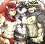  abs anthro biceps canine clothing fur hi_res male mammal nomad_(tas) pecs simple_background tach8 tattoo temujin tokyo_afterschool_summoners video_games wolf 