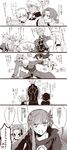  6+girls apron archer artoria_pendragon_(all) book boudica_(fate/grand_order) braid chloe_von_einzbern commentary_request crown dark_skin dark_skinned_male dress_of_heaven drooling earrings fate/apocrypha fate/extra fate/grand_order fate/kaleid_liner_prisma_illya fate/stay_night fate_(series) french_braid fujimaru_ritsuka_(female) fujimura_taiga hair_ribbon hat hoop_earrings illyasviel_von_einzbern irisviel_von_einzbern ishtar_(fate/grand_order) izayoi_(hosiume-sukonnbu) jack_the_ripper_(fate/apocrypha) jaguarman_(fate/grand_order) jewelry long_hair long_sleeves meltlilith monochrome multiple_girls nursery_rhyme_(fate/extra) open_mouth plate ponytail prisma_illya ribbon saber_alter short_hair simple_background smile thighhighs translated 