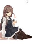  arashio_(kantai_collection) brown_eyes brown_hair crime_prevention_buzzer dated dress heart kantai_collection long_hair looking_at_viewer pantyhose pinafore_dress remodel_(kantai_collection) school_uniform searchlight shibaame signature sitting smile 