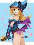  ass bad_id bad_pixiv_id bare_shoulders blonde_hair blush blush_stickers breasts choker cleavage dark_magician_girl duel_monster green_eyes hat large_breasts long_hair love_(pspdspsp) open_mouth pentacle smile solo staff wizard_hat yuu-gi-ou yuu-gi-ou_duel_monsters 