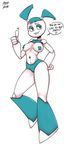  &lt;3 2016 breasts dialogue english_text female hand_on_hip hi_res jenny_wakeman lips looking_at_viewer machine mrpotatoparty my_life_as_a_teenage_robot nipple_tape not_furry pasties robot simple_background smile solo standing tape text thick_thighs thumbs_up white_background 