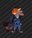  anthro canine clothed clothing disney female fox hi_res i_ship_it_real_hard judy_hopps lagomorph mammal nick_wilde police_uniform pose rabbit smile solid_color standing strips uniform zootopia 