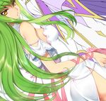  1girl ass bangs bare_shoulders breasts c.c. code_geass creayus green_hair lelouch_lamperouge long_hair looking_at_viewer medium_breasts sketch smile yellow_eyes 