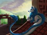  absurd_res aerotan blue_eyes dragon feral foo_dog foo_doggon fur hi_res hybrid male styxandstoned white_fur 