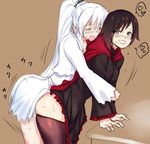  arm_support black_hair blush closed_eyes commentary_request futanari green_eyes highres humping implied_futanari multiple_girls negresco open_mouth pantyhose pantyhose_pull ponytail ruby_rose rwby short_hair sweat weiss_schnee white_hair 
