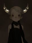  bare_arms bare_shoulders black_eyes black_scarf blonde_hair braid closed_mouth commentary_request dark expressionless glowing_horns gu_(goodnight) horns looking_at_viewer original scarf solo strapless upper_body 