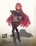  ankle_boots bangs black_legwear boots braid brown_eyes brown_footwear brown_gloves brown_skirt character_name copyright_name cross-laced_footwear cz_scorpion_evo_3 evo_3_(girls_frontline) eyebrows_visible_through_hair full_body girls_frontline glasses gloves gun hairband highres holding holding_gun holding_weapon holster kugi_ta_hori_taira lace-up_boots long_hair long_sleeves looking_at_viewer military military_uniform miniskirt official_art pantyhose parted_lips pleated_skirt red_hair semi-rimless_eyewear shadow skirt smile solo submachine_gun thigh_holster thigh_strap trigger_discipline under-rim_eyewear uniform very_long_hair watermark weapon web_address 
