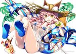  animal_ears bikini blue_bikini breasts commentary_request ears_through_headwear fang fate/extra fate/extra_ccc fate/grand_order fate_(series) fox_ears fox_tail fujima_takuya hat innertube large_breasts legs_up long_hair looking_at_viewer lying open_mouth pink_hair see-through simple_background solo sun_hat swimsuit tail tamamo_(fate)_(all) tamamo_no_mae_(fate) tamamo_no_mae_(swimsuit_lancer)_(fate) twitter_username white_background yellow_eyes 