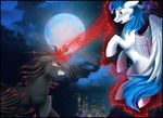  blue_hair detailed_background duo equine fan_character feathered_wings feathers hair male mammal moon my_little_pony night pegasus pridark red_eyes sky star starry_sky white_feathers wings 