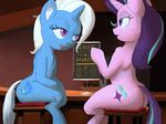  2017 bar blush cutie_mark duo equine eye_contact female feral friendship_is_magic horn inside mammal my_little_pony purple_eyes raikoh-illust sitting starlight_glimmer_(mlp) trixie_(mlp) unicorn 