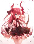  absurdres bad_id bad_pixiv_id blue_eyes blush breasts closed_mouth elizabeth_bathory_(fate) elizabeth_bathory_(fate)_(all) eyebrows_visible_through_hair fate/extra fate/extra_ccc fate_(series) highres horns long_hair looking_at_viewer medium_breasts mellozzo pointy_ears red_hair smile solo 
