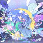  2017 blue_dress blue_eyes blue_hair bug butterfly choker clock constellation constellation_print crescent_moon detached_sleeves dress eighth_note eyebrows_visible_through_hair feathers garters gears hair_ornament hair_ribbon hairclip hatsune_miku highres holding insect iumi_urura jigsaw_puzzle long_hair long_sleeves looking_at_viewer moon musical_note parted_lips pinwheel puzzle ribbon saturn sitting snowflake_hair_ornament snowflakes solo sparkle star star_hair_ornament star_night_snow_(vocaloid) starry_sky_print treble_clef twintails vocaloid yuki_miku yuki_miku_(2017) 