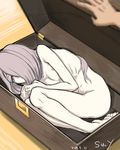  fetal_position hair_over_one_eye half-closed_eyes ice_keki little_witch_academia long_hair nude pale_skin pink_hair pov red_eyes ribs sucy_manbavaran suitcase 