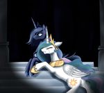  blue_hair cutie_mark duo equine feathered_wings feathers female feral friendship_is_magic hair horn mammal my_little_pony pridark princess_celestia_(mlp) princess_luna_(mlp) white_feathers winged_unicorn wings 