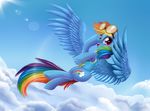  blue_feathers blue_fur day detailed_background equine feathered_wings feathers flying friendship_is_magic fur hooves mammal my_little_pony outside pegasus pridark purple_eyes rainbow_dash_(mlp) smile wings 