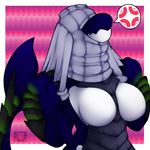  2014 anthro black_claws border breasts cetacean claws clothing featureless_breasts female frustrated glowing humor indigo_skin jade_&quot;cascade&quot; kaiju mammal marine nut-case orca pattern_background radioactive rismic simple_background solo sweater watermark whale white_border 