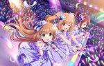  3girls aiba_yumi blush brown_eyes brown_hair dress idolmaster idolmaster_cinderella_girls idolmaster_cinderella_girls_starlight_stage long_hair microphone smile yorita_yoshino 